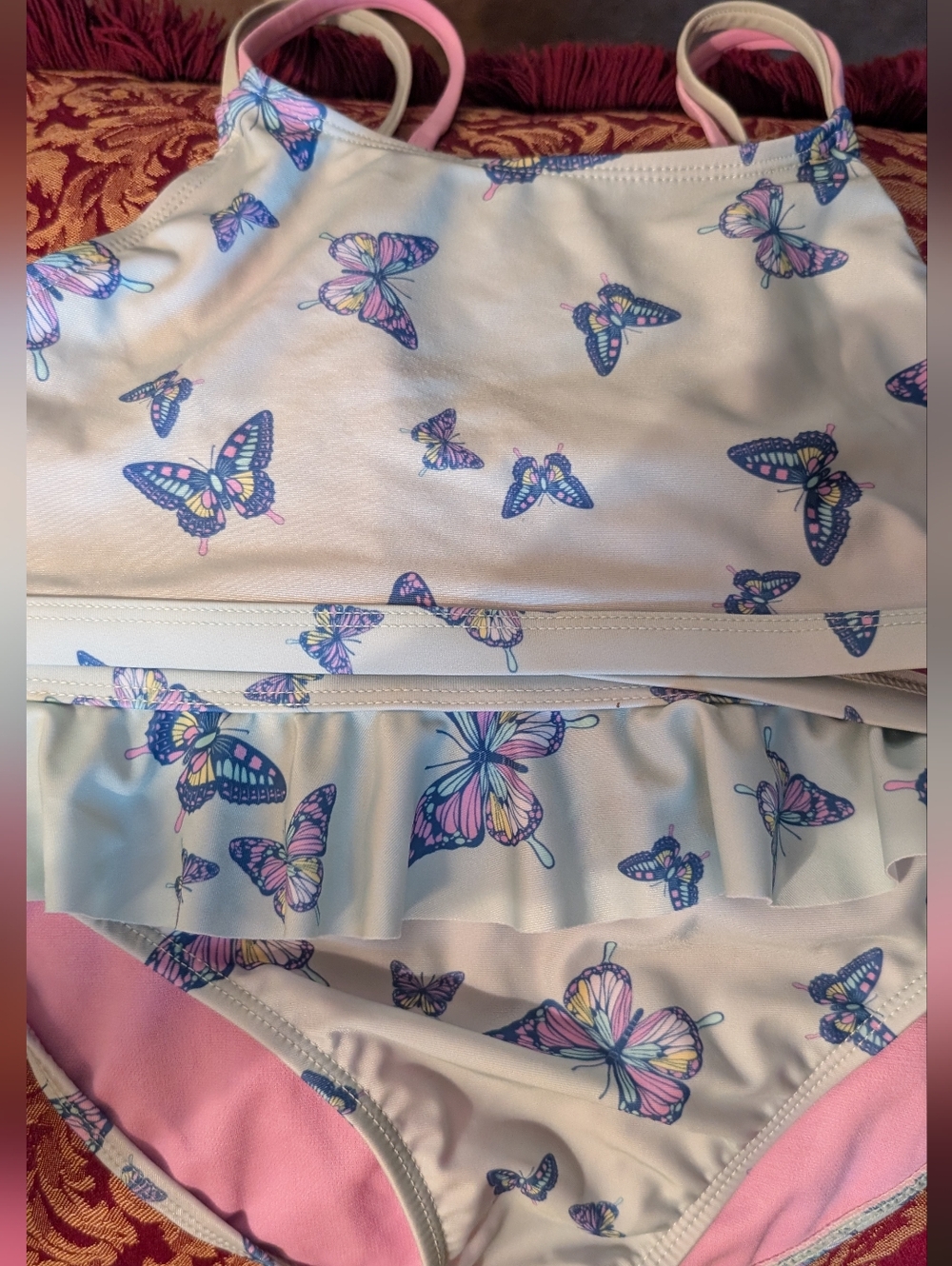 Wonder Nation Butterfly 3 Piece Swim Set Rash Guard Ruffled Bottoms